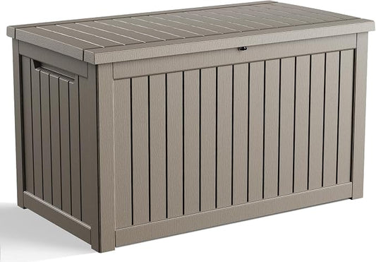 280 Gallon Outdoor Deck Box, Lockable Waterproof Outdoor Storage Boxes For Garden Tools,Indoor Cushions,Accessories Outside Storage Resin Weatherproof Container(Grey)