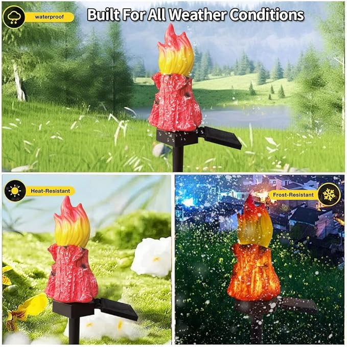 Solar Powered Red Bonfires Lights, Garden Decorative Resin Cute Red Torch Ground lamp, Wireless Dusk to Dawn LED Lights Waterproof.