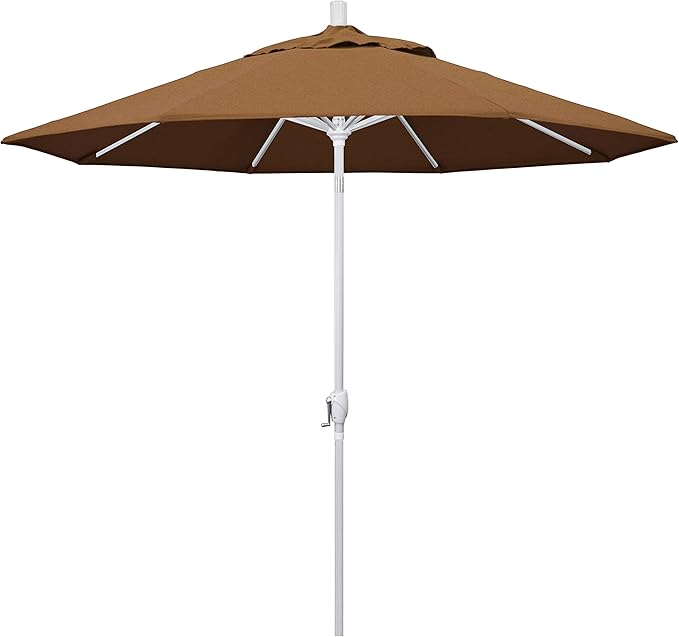 California Umbrella 9' Round Aluminum Market Umbrella, Crank Lift, Push Button Tilt, White Pole, Cilantro