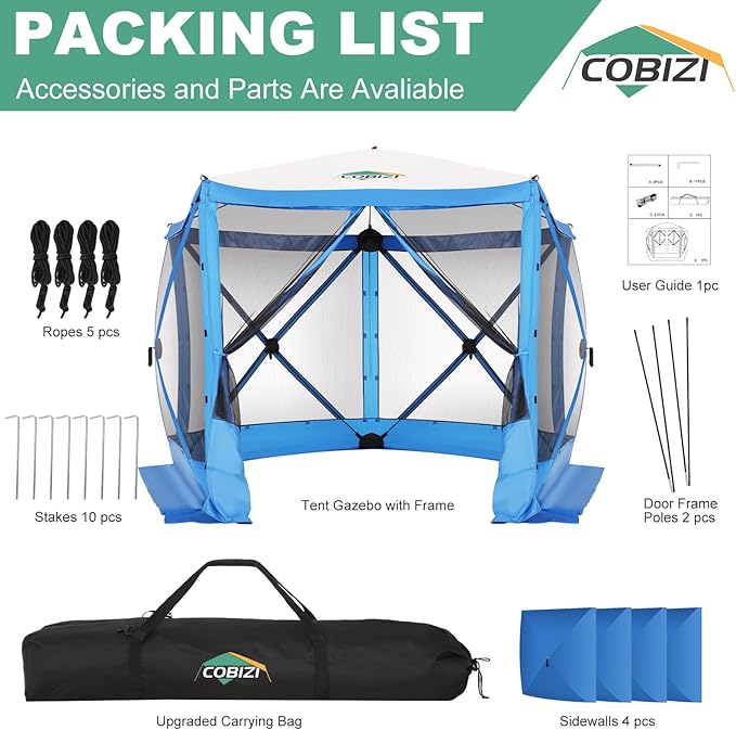 COBIZI 10x10 FT Pop up Gazebo, Popup Canopy Tent,Screened in Gazebos with sidewalls, Waterproof Portable Outdoor Small Screen Tents Sun Shelter,carpas para Patio for Camping, Garden and Backyard,Blue