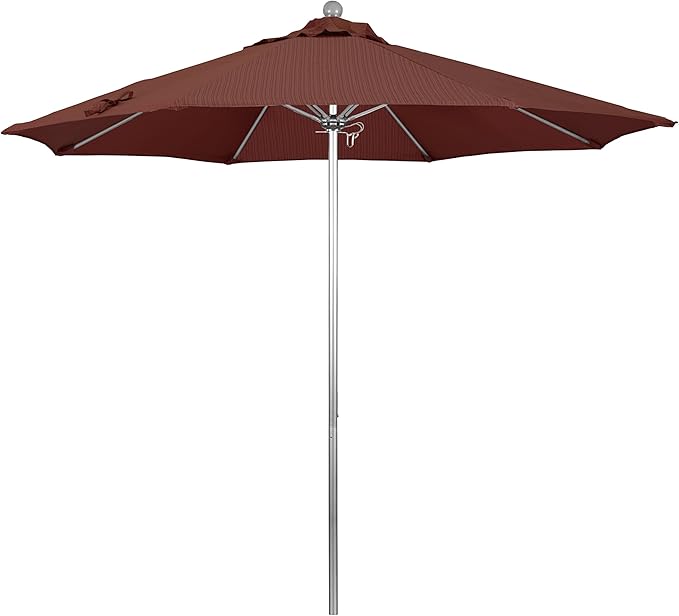 California Umbrella 9' Round Aluminum/Fiberglass Umbrella, Push Open, Silver Pole, Olefin Terrace Adobe