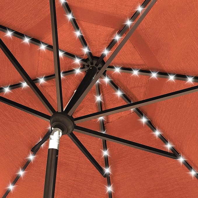 EliteShade USA 10-Year-Non-Fading 10ft Market Patio Umbrella, Commercial Grade Table Sun Umbrella with 80 Solar LED Lights, Crank Open, Windproof & UPF 50+ UV Protection for Garden, Deck, Pool, Backyard, Rust