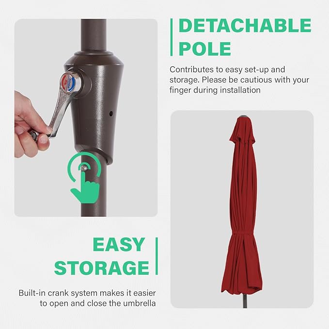 JEAREY 9' 2-Tiers Patio Umbrellas Outdoor Market Umbrella w/Push Button Tilt/Crank, 8 Sturdy Ribs, UV Protection Waterproof (Red)