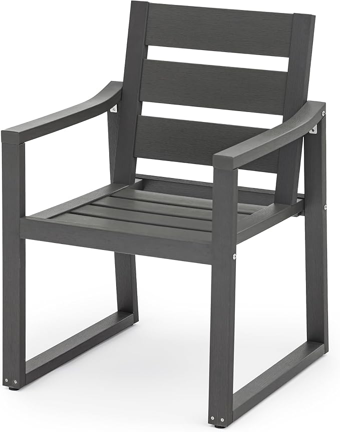 Cozyman HDPS Outdoor Dining Chairs, 350LBS, Patio Dining Chairs with Armrest, All Weather Outdoor Kitchen Chairs with Square Frame Legs for Outdoor Indoor, Lawn, Garden, Backyard, Dark Gray
