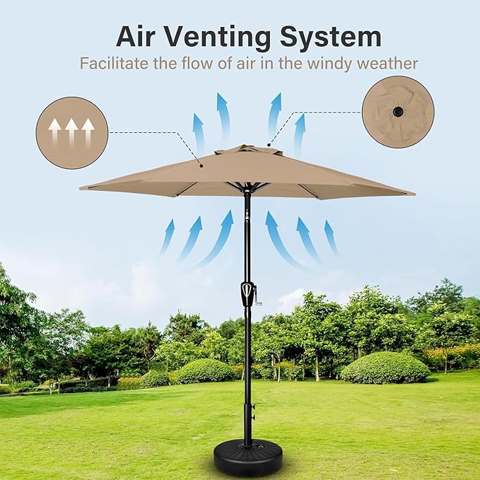 Simple Deluxe 7.5ft Patio Umbrella Outdoor Table Market Yard Umbrella with Push Button Tilt/Crank, 6 Sturdy Ribs for Garden, Deck, Backyard, Pool, Tan