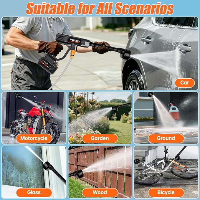 Cordless Portable Washer, 1800 PSI Battery Operated Washer, Handheld Washer with All-Copper Motor, 23FT Elastic Hose & 6-in-1 Nozzle, Lightweight Car Washer for Car, Garden, Patio and Home Cleaning