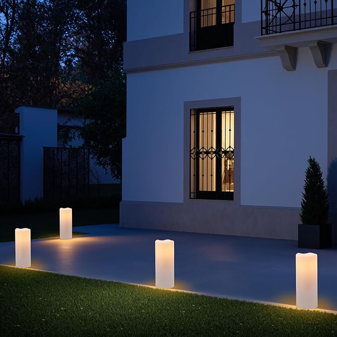 10" 10" × 4" Large Outdoor Candles with Timer Waterproof, Battery Operated Outdoor Candle Lantern Flickering LED Pillar Candles 2 Pack for Patio Porch Garden Home Decor, Cream White