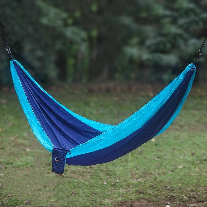 NOVICA Navy Blue with Turquoise Trim Parachute Portable 1 Person Camping Hammock with Hanging Straps, 'Sea Dreams' (Single)