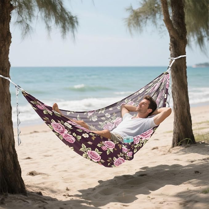 Camping Hammock Outdoor Hammocks for Outside Floral Rose Peony Beach Trees Portable Lightweight with Pockets Tree Straps Indoor