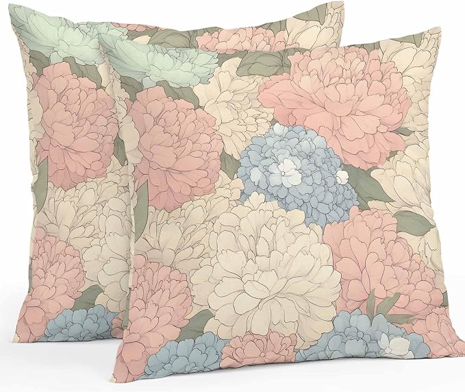 Botanical Flowers Waterproof Outdoor Pillow Covers Set of 2 Home Decor, Spring Colorful Garden Floral Plants Pillowcase Patio Pillow Covers for Couch Bench Furniture Garden 20x20in