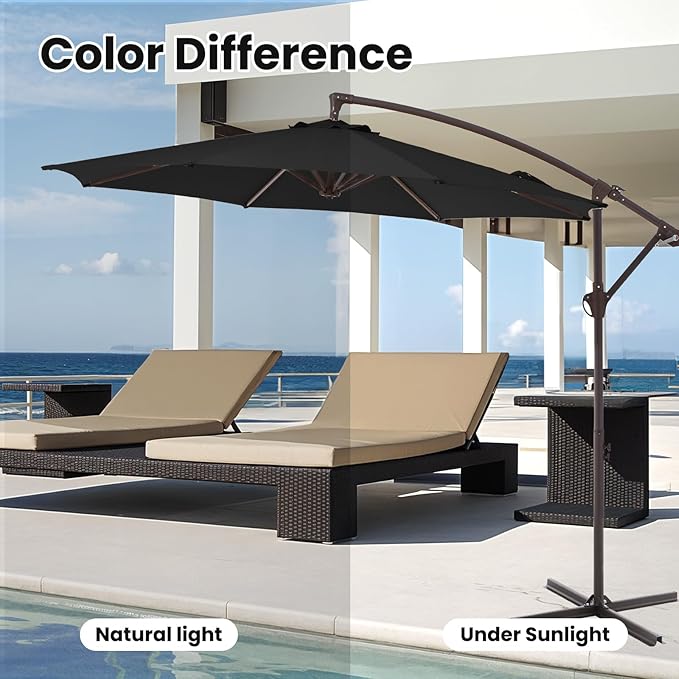 10FT Patio Umbrella, Outdoor Offset Cantilever Umbrella with Sturdy 8 Ribs, Easy Tilt Adjustment for Backyard Pool Garden,Black