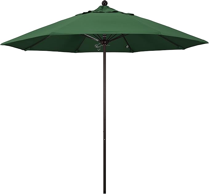 California Umbrella 9' Round Aluminum/Fiberglass Umbrella, Push Open, Bronze Pole, Olefin Hunter Green