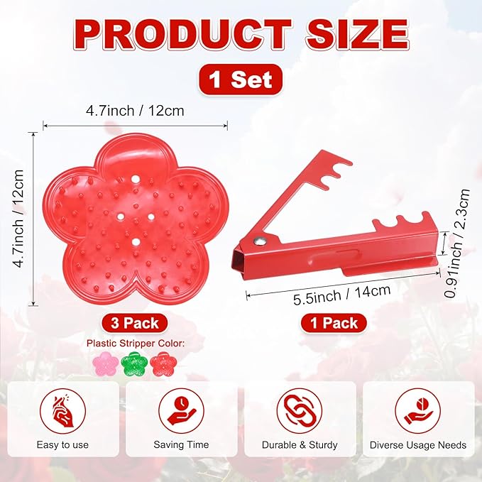 M METERXITY 1-Set Rose Thorn Stripper Tool, Plastic Metal Rose Stem Leaf Thorn Stripper for Bouquets Pruning Branches/Floral Arrangement, Flower Stripping Tool Remove Kit [Green, Pink, Red]