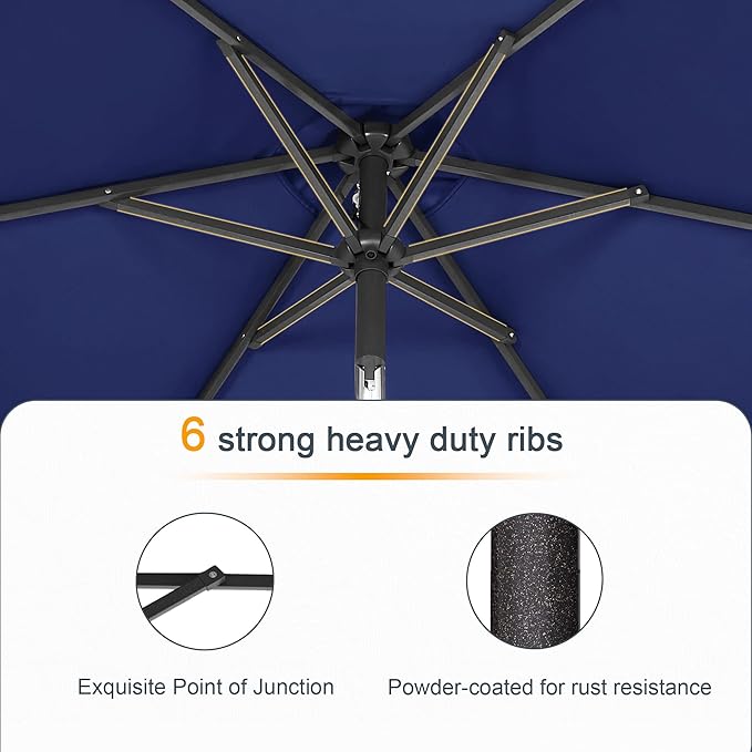 Rectangle Patio Umbrella with Solar Lights, 6x9ft Outdoor Rectangular Table Market Umbrella Patio with Push Button Tilt and Crank for Pool, Deck, Garden,Backyard