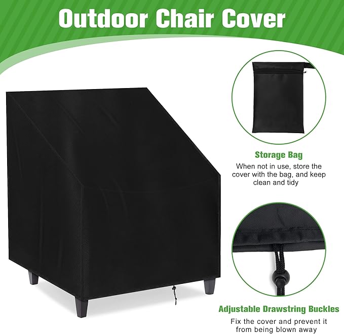 Outdoor Chair Cover Waterproof, High Back Stackable Patio Chair Cover for Lawn Furniture for Protecting (Black, 34Wx30Dx38.5H)
