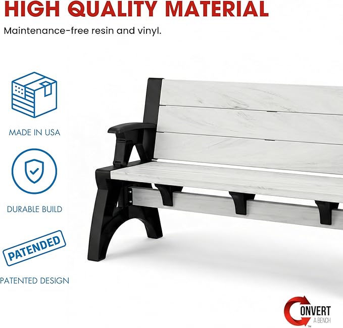 Convert-a-Bench 2-in-1 Outdoor Bench & Picnic Table - Foldable, Weather-Resistant Seating - Perfect for Patio, Lawn, Garden, or Deck - Durable & Easy Assembly - 1 Bench/Order, Midnight Birch