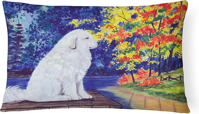 Caroline's Treasures SS8240PW1216 Great Pyrenees Canvas Fabric Decorative Pillow Machine Washable, Indoor Outdoor Decorative Pillow for Couch, Bed or Patio, 12HX16W