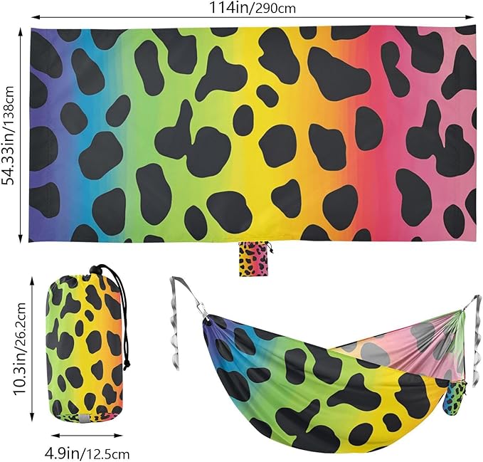 Chic Rainbow Leopard Print 330lb Capacity Outdoor Hammock with Tree Straps Rope Hammock for Outside Beach Patio Garden hamacas para adultos con soporte