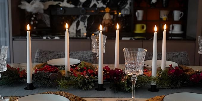Rhytsing 11 inches White Flameless Taper Candles with Timer, Battery Operated Led Candle Sticks Real Wax Finished for Home Decor, 2 Remotes Included - Set of 6