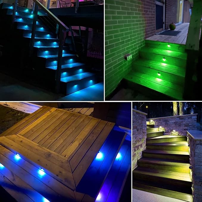20PCS Low Voltage LED Deck Lighting Kit,0.2W-0.4W Low Voltage Multi-Color RGB Stainless Steel Waterproof Outdoor Landscape Garden Yard Patio Step Decoration Lamps LED In-ground Lights (RGB)