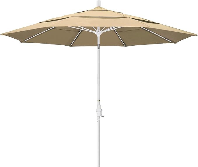California Umbrella 11' Round Crank Lift, Collar Tilt, Aluminum Pole, Fiberglass Rib Patio Umbrella, White Finish