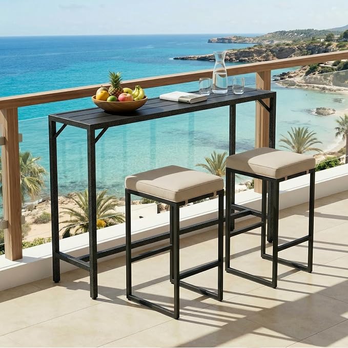 TLSUNNY Outdoor Bar Table, 40" Patio Counter Height Table, High Top Furniture w/HDPE Top, E-Coating & Hammer-Finish Frame, Adjustable Foot, All Weather for Hot Tub,Balcony,Poolside,Kitchen