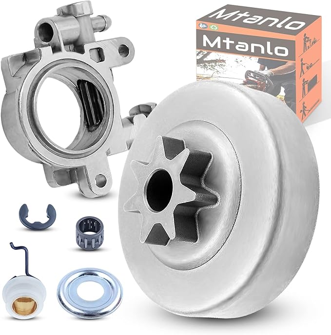 3/8" Clutch Drum Sprocket Oil Pump Worm Gear Kit fit For Stihl MS311 MS391 Chainsaws, 3/8" 7T Clutch Drum, Needle Bearing, Washer, Clip, Oil Pump, Worm Gear
