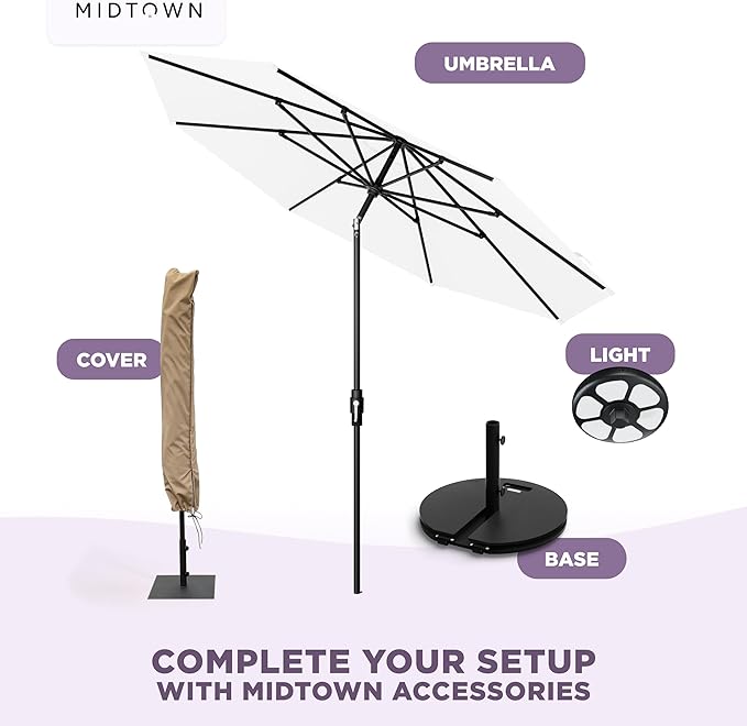 Midtown Umbrellas – The Swilt 9 Ft Patio Umbrellas with 360° Swivel & Tilt Mechanism, 8 Fiberglass Ribs & Terylast Polyester Fabric for Backyard, Deck, Pool & Cafes - Ivory Canopy, Black Pole