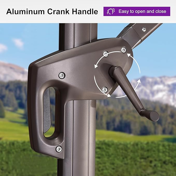 PURPLE LEAF 9' X 11.5' Rectangle Cantilever Umbrella Patio Umbrella Antique Bronze Outdoor Aluminum Offset Hanging Umbrella with 360-degree Rotation for Pool Garden Backyard Deck, Green