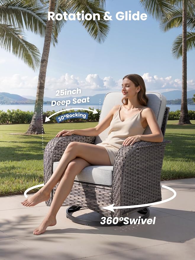5-Piece Outdoor Patio Furniture Set with Swivel Chairs, Outdoor Conversation Wicker Sofa with Coffee Table, Rattan Couch for Deck Yard Poolside, Grey
