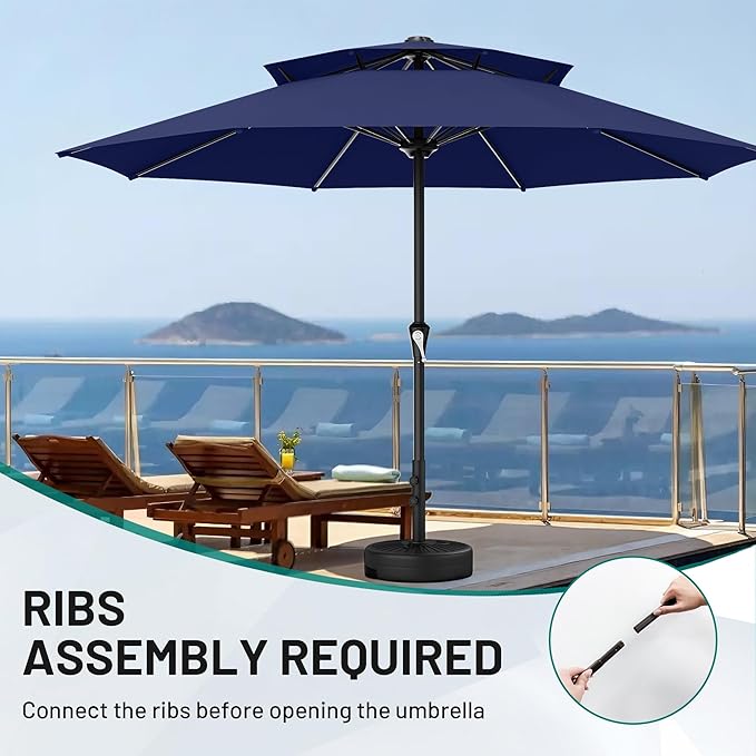 AreShark 11ft 2 Tiers Patio Umbrella - Outdoor Umbrella Waterproof UV Protection, Market Table Umbrella w/ 8 Sturdy Ribs&Crank for Pool, Porch, Garden(Navy)