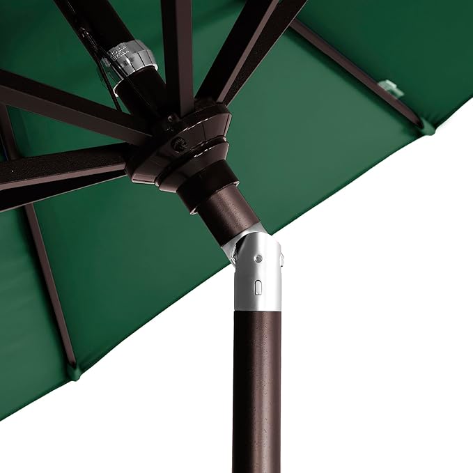 California Umbrella 5-Year-Non-Fading, 9Ft Premium Patio Umbrella, Hand-Crank, Button-Tilt, Bronze Frame, Solution Dyed Hunter Green Fabric