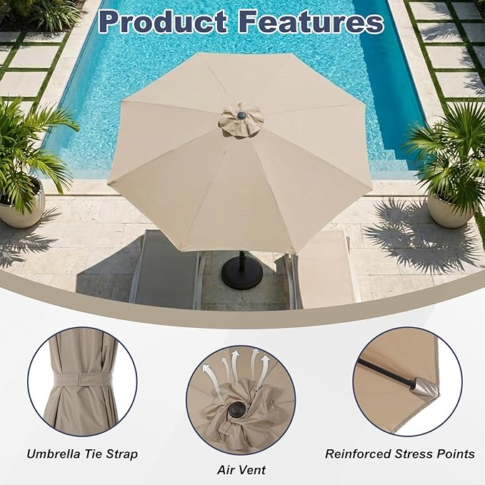 BPS Patio Umbrella Replacement Canopy for 9 ft 8 Ribs Table Umbrella, Outdoor Umbrella Replacement for Market Parasol, Canopy Only