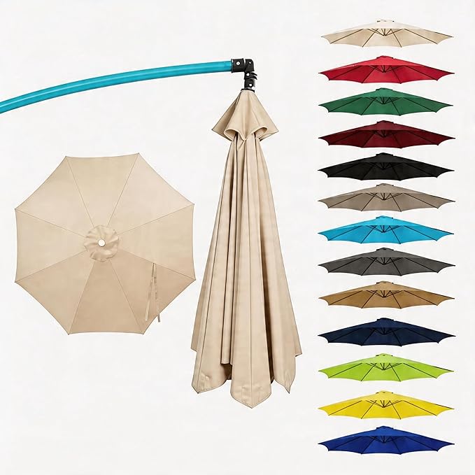 11FT Cantilever Patio Umbrella Replacement Canopy Outdoor Large Round 8 Ribs Length 64" to 66" (Canopy Only) Waterproof & UV