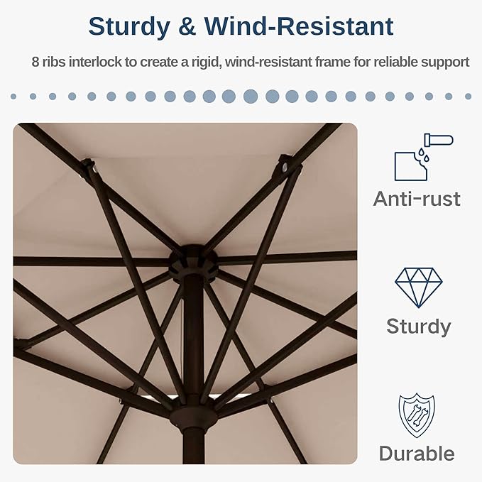 9FT Patio Umbrella 2-Tier Outdoor Market Table Umbrella with Push-Button Tilt & Crank | UPF 50+ & Waterproof for Backyard,Garden,Pool,Deck(Beige)