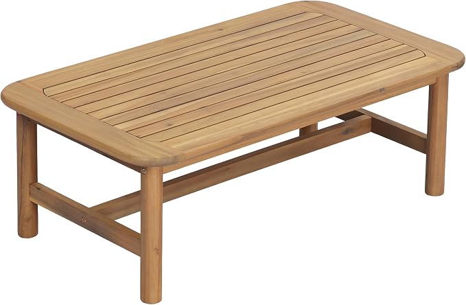 Merax 1 Piece Patio Furniture Set, All-Weather Acacia Wood Rectangular Coffee Table with Sturdy Legs, Outdoor Center Table for Porch, Lawn, Backyard, Balcony Teak