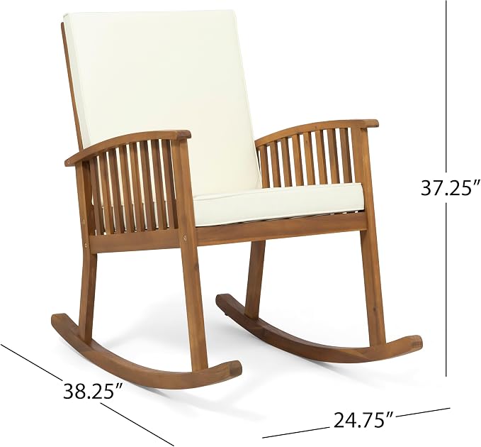 Christopher Knight Home Alabelle Outdoor Acacia Wood 2 Seater Rocking Chair Bistro Set with Side Table, 24.75 "W x 38.25 "D x 37.25 "H, Brown + Teak + Cream