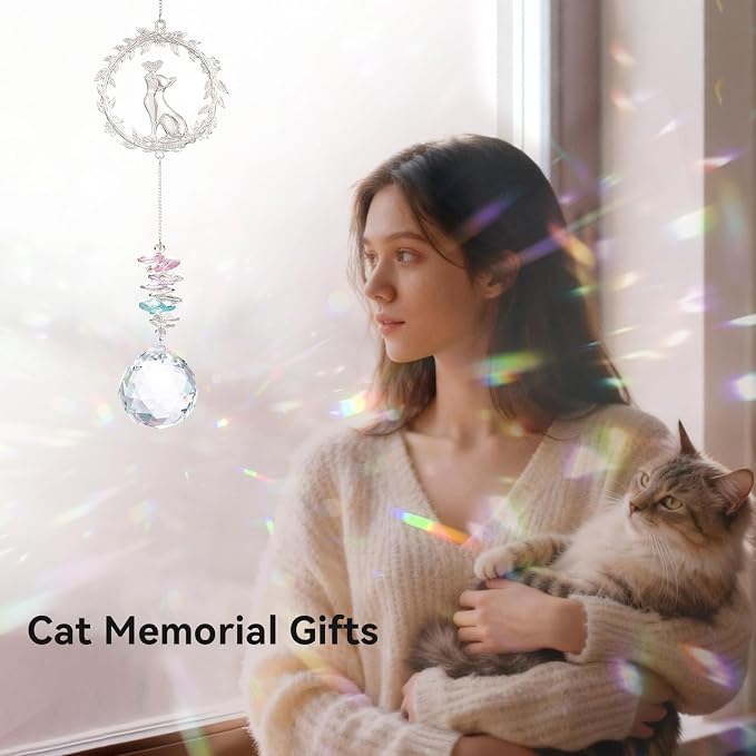 Cat Memorial Gifts for Loss of Cat, Cat Sympathy, Pet Memorial Suncatcher | Thoughtful Cats Remembrance Suncatcher Keepsake, Cat Passing Away Bereavement Memory Gift