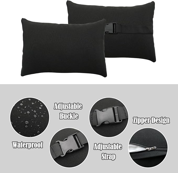 Chaise Lounge Head Resting Pillows, Waterproof Outdoor Pillows | 2 Pack Head Support Pillow with Adjustable Elastic Stripe for Garden Furniture Decorative, Red