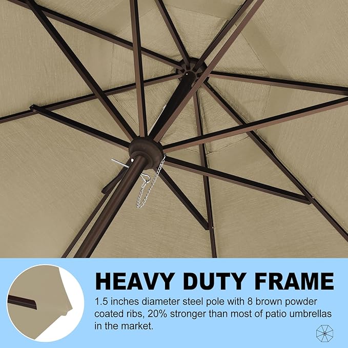 Eurmax USA 10-Year-Non-Fading 10FT 3-Tier Outdoor Patio Market Umbrella,UPF50+ UV Resistant,Heavy Duty Commercial Grade,Crank Lift Design,Windproof Vented Top for Garden,Pool,Deck,Mushroom
