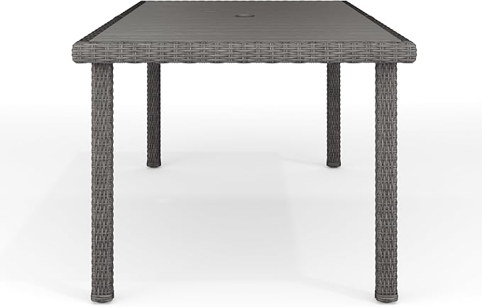 Martha Stewart Bedford 71" Indoor-Outdoor Patio Table with Faux Wood Top and Rattan Wicker Finish in Gray