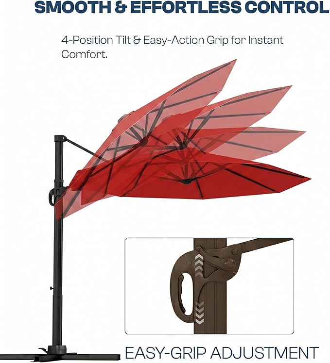 11 FT Round Cantilever Umbrella,Easy Tilt, Fade Resistant & 360° Rotation, Offset for Pool Deck Backyard Patiored (Base not Included)