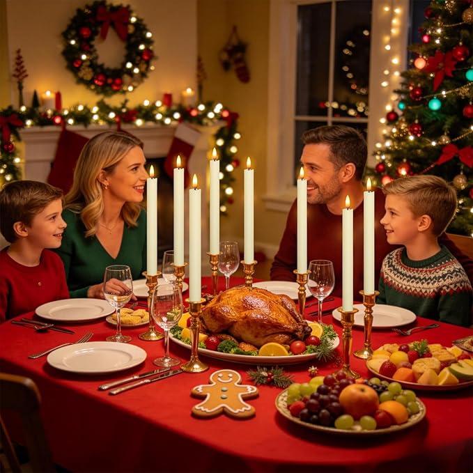 Wondise Ivory Flameless Taper Candles with Timer, 6 Pack Battery Operated LED Flickering 3D Flame Real Wax Candle, Halloween Christmas Thanksgiving Fireplace Decorations