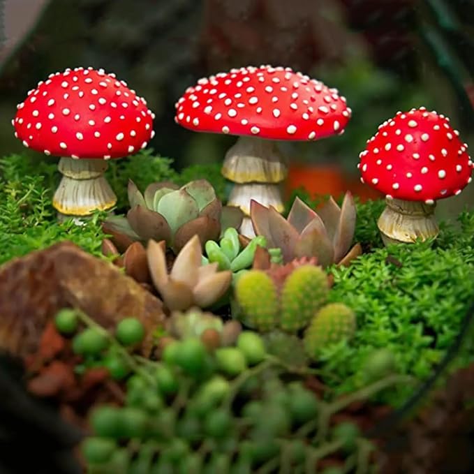 OwMell Glow in The Dark Mushroom Statues, Set of 3 Mushroom Outdoor Ornament for Garden Yard Decor Accessories-Garden Stake