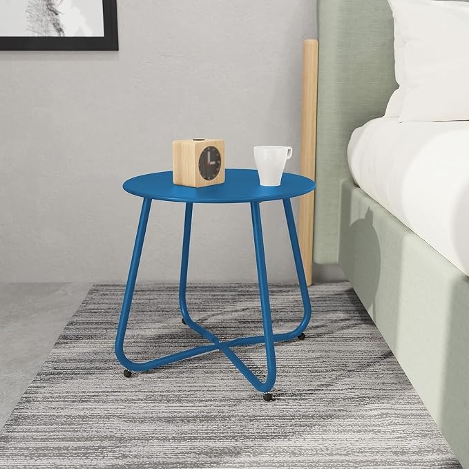 Peacock Blue Patio Side Table, 18" Weatherproof Steel Outdoor Indoor Side Table for Garden, Balcony, Pool & Tailgate, Rust-Resistant Lightweight Portable Patio End Table