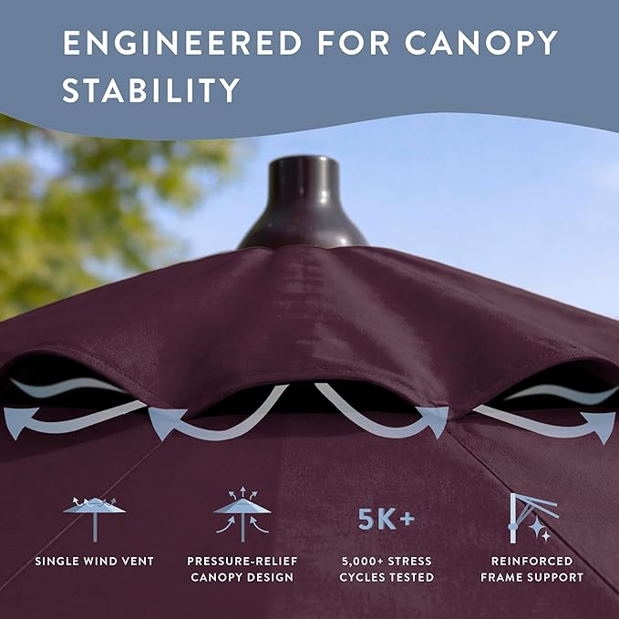 California Umbrella 10-Year Protection 7.5 Ft Outdoor Patio Umbrella, Pacifica Fade-Resistant Fabric, Auto-Tilt, Heavy Duty Aluminum Frame, 8 Reinforced Ribs for Pool or Deck, Bronze Pole, Purple