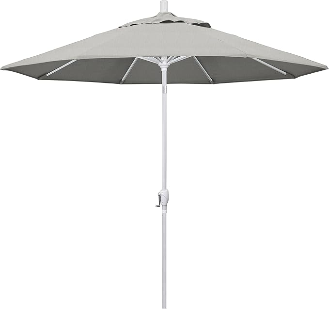 California Umbrella 9' Round Aluminum Market Umbrella, Crank Lift, Push Button Tilt, White Pole, Cilantro