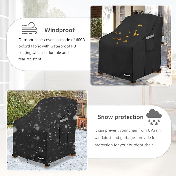 Outdoor Chair Covers 37" W x 40" D x 36" H,600D Heavy Duty Waterproof Patio Chair Cover,Outdoor Furniture Covers for Lawn/Garden Chiar,Black