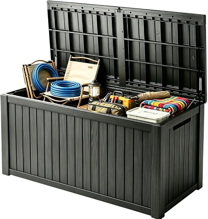 180 Gallon Outdoor Storage Box, Large Storage Deck Box for Patio Furniture Accessories, Garden Tools, Indoor Storage for Cushion, Black