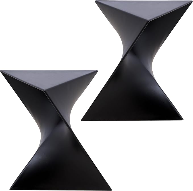 LeisureMod Randolph 15.75" Stackable Side Table Weather Resistant Versatile Plastic Triangular Accent End Table for Living Room, Backyard, or Lawn Randolph Series (Black, Set of 2)